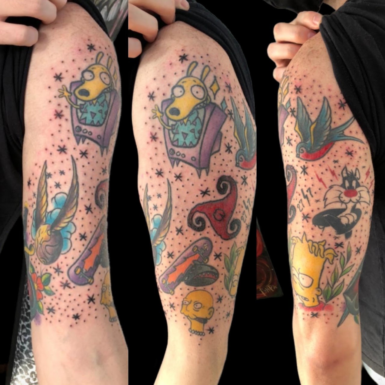 Sleeve de tatuajes traditional y new-school realizado en Tano Tattoo